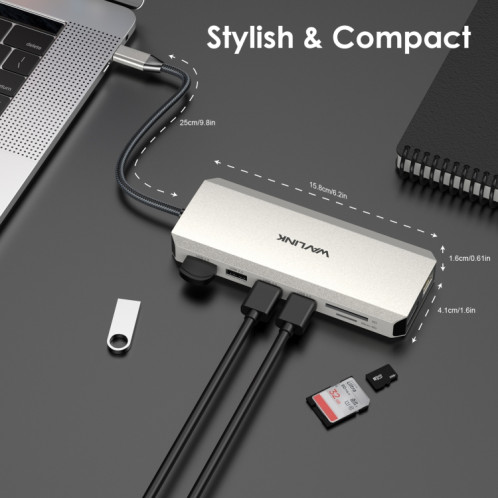 Wavlink UMD302 Type-C vers Multiport Dual 4K HDMI HUB Triple Moniteur 12-en-1 Station d'accueil pour ordinateur portable SW3235951-08