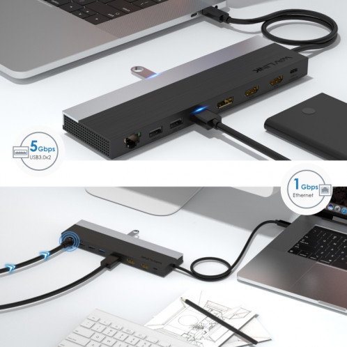 Wavlink UMD08 DisplayPort 12 en 1 Station d'accueil à triple écran Type-C SW3245664-08
