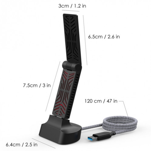 WAVLINK WN690A5D pour PC AC1900M USB 3.0 carte réseau 2.4 GHz 5 GHz adaptateur sans fil double bande SW34171459-07