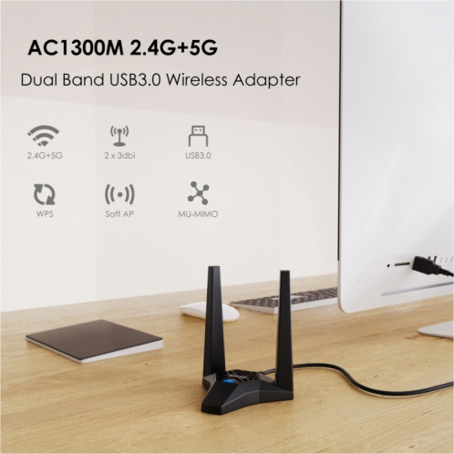 WAVLINK WN692A3 Adaptateur USB 3.0 double bande sans fil AC1300M haute vitesse sans décalage SW3419487-07