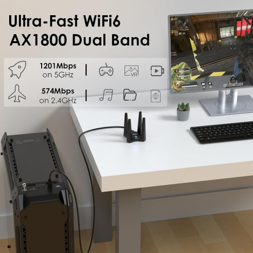 WAVLINK WN693X1 avec antenne 4x3dBi à Gain élevé base magnétique AX1800 adaptateur USB WiFi 6 double bande SW34411580-07
