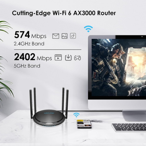 WAVLINK WN531MX3 couverture plus large AX3000 WiFi 6 routeurs sans fil répéteur sans fil double bande, prise: prise américaine SH53011140-07