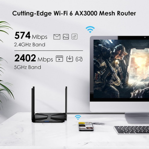WAVLINK WN586X3 routeur Ethernet Gigabit sans fil Wi-Fi 6 AX3000 routeur maille double bande, prise: prise ue SW54031470-08