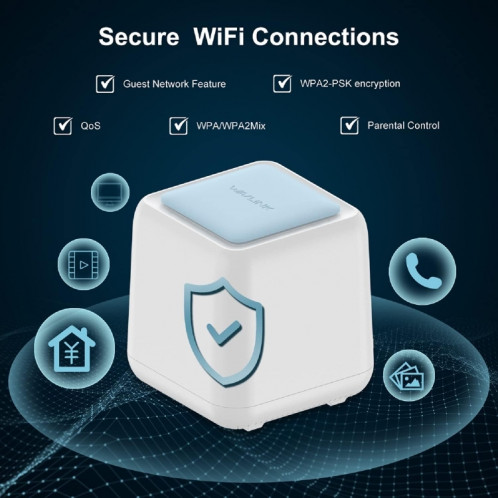 WAVLINK WN535M2 pour le bureau à domicile 2 pièces routeur sans fil maille AC1200 amplificateur de Signal WiFi double bande, prise: prise américaine SW5701929-08