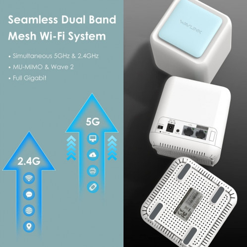 WAVLINK WN535M3 pour le bureau à domicile 23 pièces routeur sans fil maille AC1200 amplificateur de Signal WiFi double bande, prise: prise américaine SW5801432-08