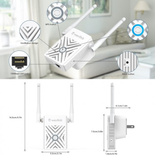 WAVLINK WN578W2 pour le bureau à domicile N300 WiFi répéteur AP sans fil Booster de Signal, prise: prise ue SW66021418-07