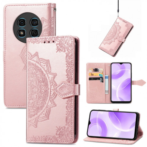 Pour Ulefone Note 15 Étui de téléphone en cuir gaufré avec fleur de mandala (or rose) SH301A1639-06