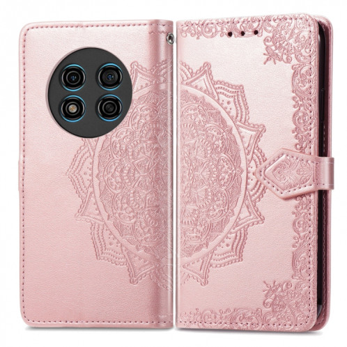 Pour Ulefone Note 15 Étui de téléphone en cuir gaufré avec fleur de mandala (or rose) SH301A1639-06