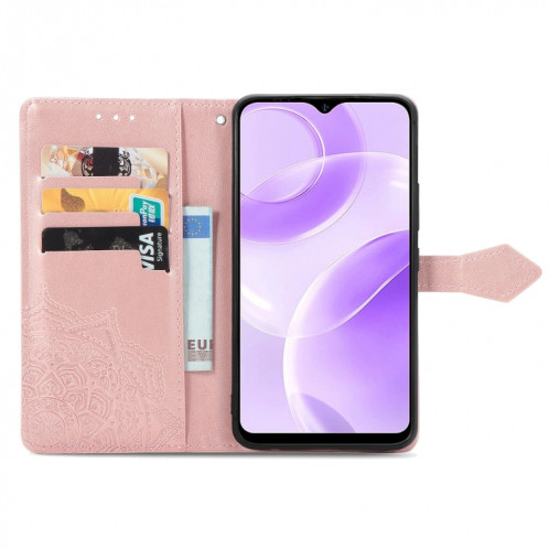 Pour Ulefone Note 15 Étui de téléphone en cuir gaufré avec fleur de mandala (or rose) SH301A1639-06