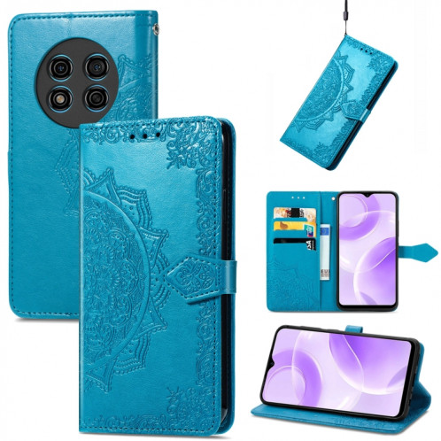 Pour Ulefone Note 15 Étui de téléphone en cuir gaufré avec fleur de mandala (bleu) SH301D1076-06