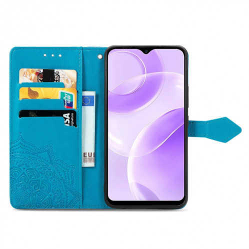 Pour Ulefone Note 15 Étui de téléphone en cuir gaufré avec fleur de mandala (bleu) SH301D1076-06