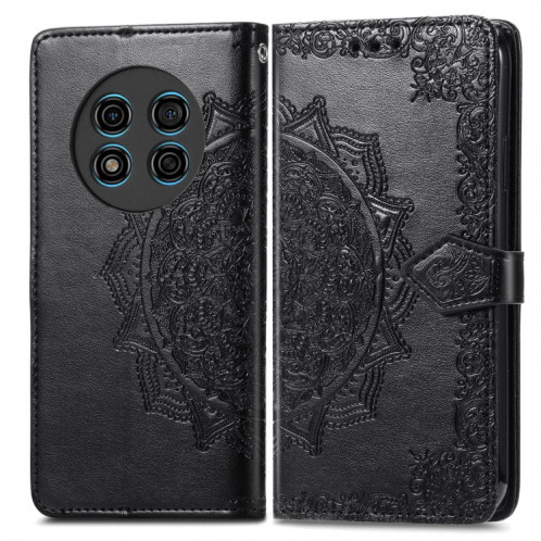 Pour Ulefone Note 15 Étui de téléphone en cuir gaufré de fleur de mandala (noir) SH301E1212-06