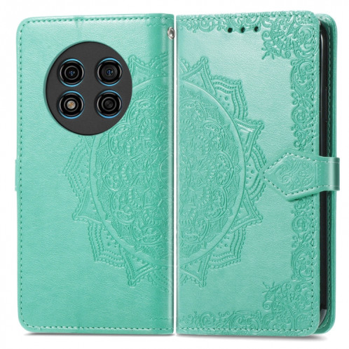 Pour Ulefone Note 15 Étui de téléphone en cuir gaufré avec fleur de mandala (vert) SH301F191-06