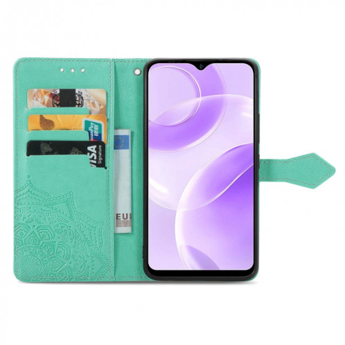 Pour Ulefone Note 15 Étui de téléphone en cuir gaufré avec fleur de mandala (vert) SH301F191-06
