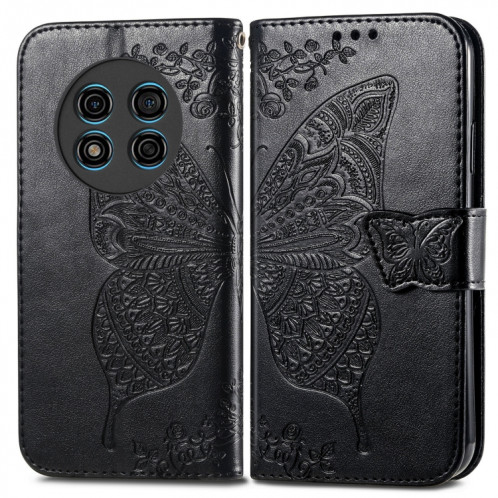 Pour Ulefone Note 15 Étui de téléphone en cuir gaufré avec fleur d'amour papillon (noir) SH001B1374-06