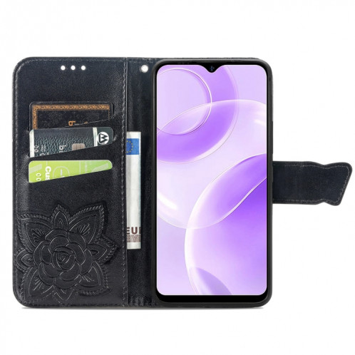 Pour Ulefone Note 15 Étui de téléphone en cuir gaufré avec fleur d'amour papillon (noir) SH001B1374-06