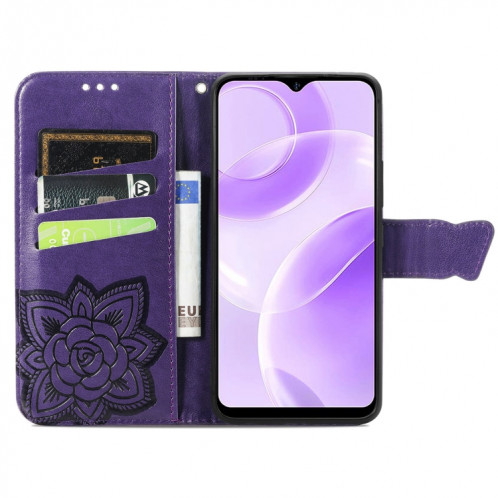 Pour Ulefone Note 15 Étui de téléphone en cuir gaufré avec fleur d'amour papillon (violet) SH001C955-06