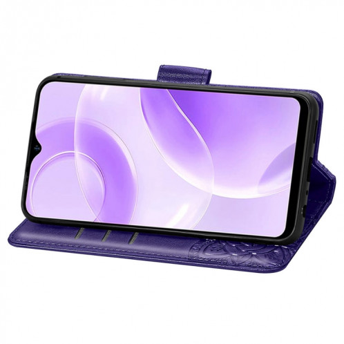 Pour Ulefone Note 15 Étui de téléphone en cuir gaufré avec fleur d'amour papillon (violet) SH001C955-06