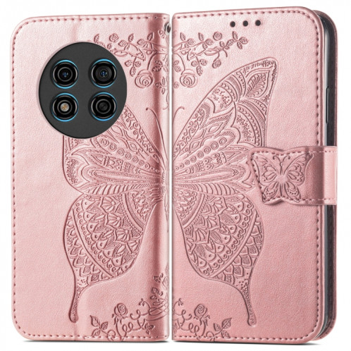 Pour Ulefone Note 15 Étui de téléphone en cuir gaufré avec fleur d'amour papillon (or rose) SH001D611-06