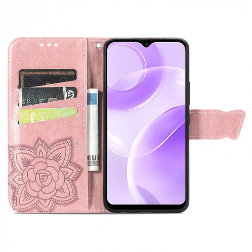 Pour Ulefone Note 15 Étui de téléphone en cuir gaufré avec fleur d'amour papillon (or rose) SH001D611-06