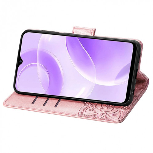 Pour Ulefone Note 15 Étui de téléphone en cuir gaufré avec fleur d'amour papillon (or rose) SH001D611-06