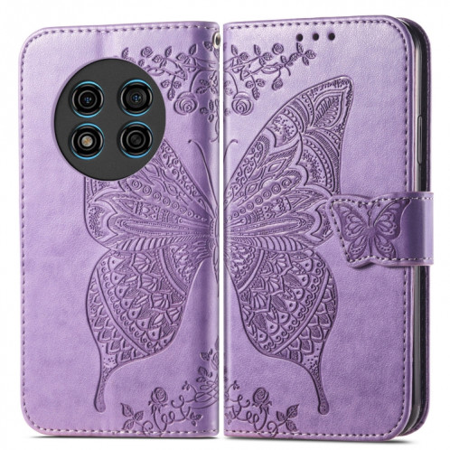 Pour Ulefone Note 15 Étui de téléphone en cuir gaufré avec fleur d'amour papillon (lavande) SH001E895-06