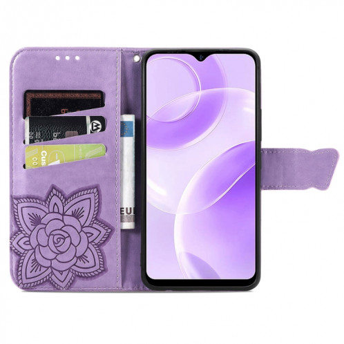 Pour Ulefone Note 15 Étui de téléphone en cuir gaufré avec fleur d'amour papillon (lavande) SH001E895-06