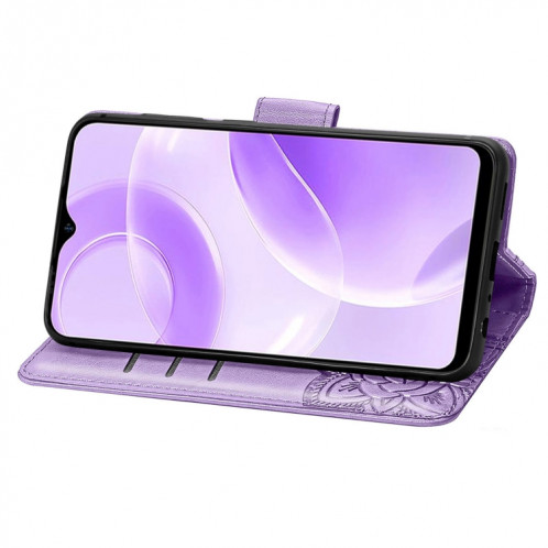 Pour Ulefone Note 15 Étui de téléphone en cuir gaufré avec fleur d'amour papillon (lavande) SH001E895-06
