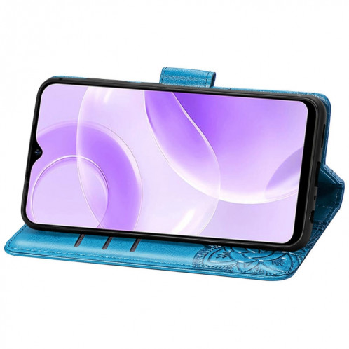 Pour Ulefone Note 15 Étui de téléphone en cuir gaufré avec fleur d'amour papillon (bleu) SH001F875-06
