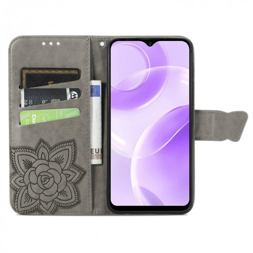 Pour Ulefone Note 15 Étui de téléphone en cuir gaufré avec fleur d'amour papillon (gris) SH001G1294-06
