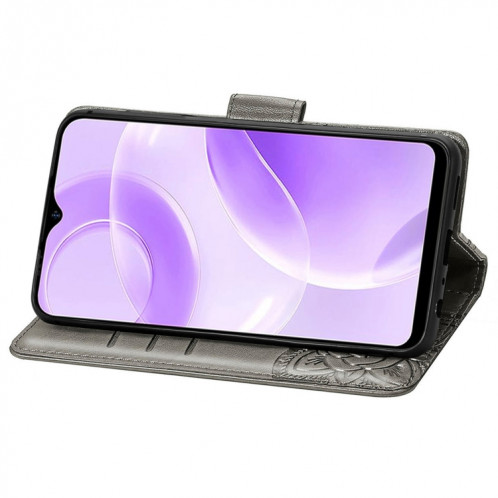 Pour Ulefone Note 15 Étui de téléphone en cuir gaufré avec fleur d'amour papillon (gris) SH001G1294-06