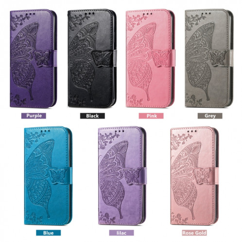 Pour Ulefone Note 15 Étui de téléphone en cuir gaufré avec fleur d'amour papillon (lavande) SH001E895-06