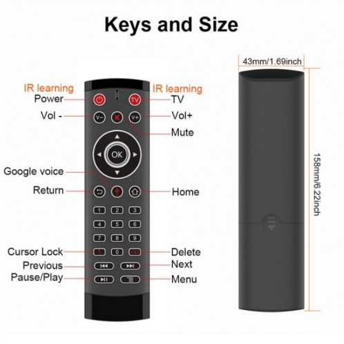 T1-PRO-TV avec microphone Android TV Box 2 touches IR fonction Air Mouse télécommande intelligente SH38011027-07