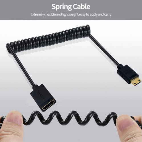 JUNSUNMAY 4K 60 Hz Mini HDMI mâle vers HDMI 2.0 V femelle câble à ressort, longueur : 1,8 m (droit) SJ902E1834-08