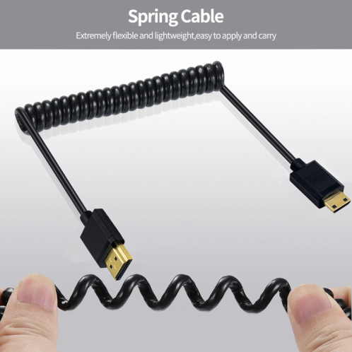Câble à ressort JUNSUNMAY 4K 60 Hz mini HDMI mâle vers HDMI 2,0 V mâle, longueur : 1,2 m (vers le haut) SJ101A1039-08