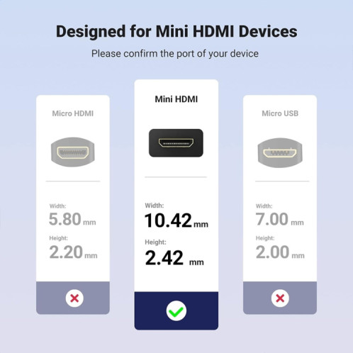 Câble à ressort JUNSUNMAY 4K 60 Hz mini HDMI mâle vers HDMI 2,0 V mâle, longueur : 1,2 m (vers le haut) SJ101A1039-08