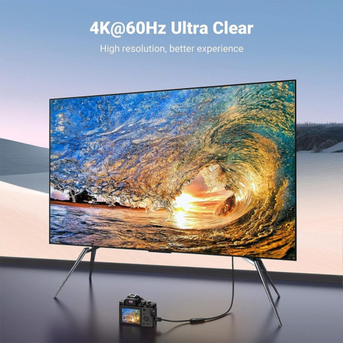 Câble à ressort JUNSUNMAY 4K 60 Hz mini HDMI mâle vers HDMI 2,0 V mâle, longueur : 1,2 m (vers le haut) SJ101A1039-08