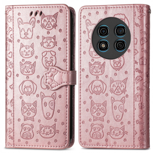 Pour Ulefone Note 15 Étui de téléphone en cuir gaufré pour chat et chien (or rose) SH801A724-05