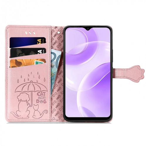 Pour Ulefone Note 15 Étui de téléphone en cuir gaufré pour chat et chien (or rose) SH801A724-05