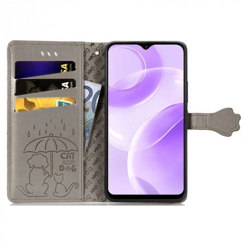 Pour Ulefone Note 15 Étui de téléphone en cuir gaufré pour chat et chien (gris) SH801B513-05