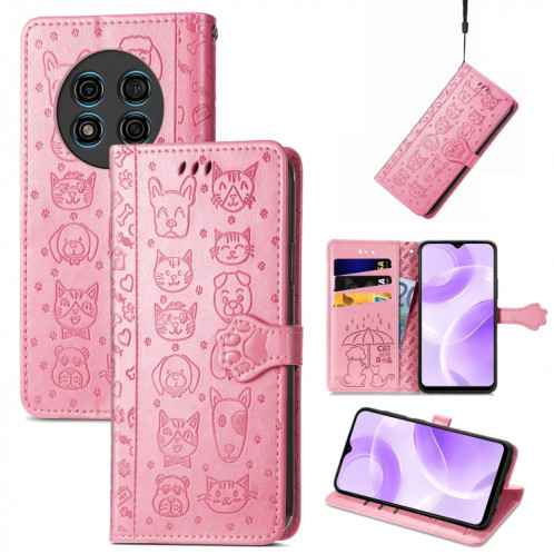 Pour Ulefone Note 15 Étui de téléphone en cuir gaufré pour chat et chien (rose) SH801D140-05