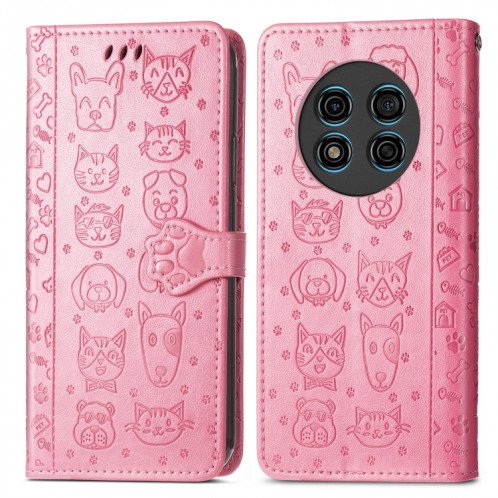 Pour Ulefone Note 15 Étui de téléphone en cuir gaufré pour chat et chien (rose) SH801D140-05