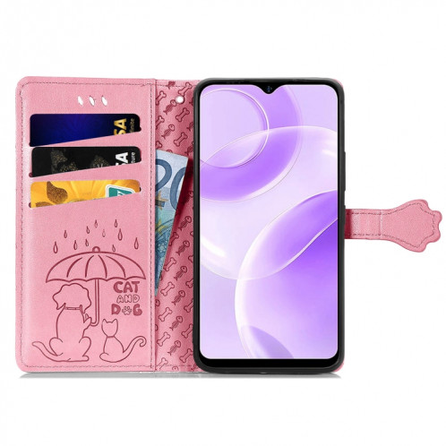 Pour Ulefone Note 15 Étui de téléphone en cuir gaufré pour chat et chien (rose) SH801D140-05