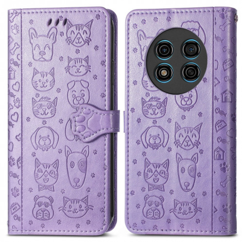 Pour Ulefone Note 15 Étui de téléphone en cuir gaufré pour chat et chien (violet) SH801E830-05