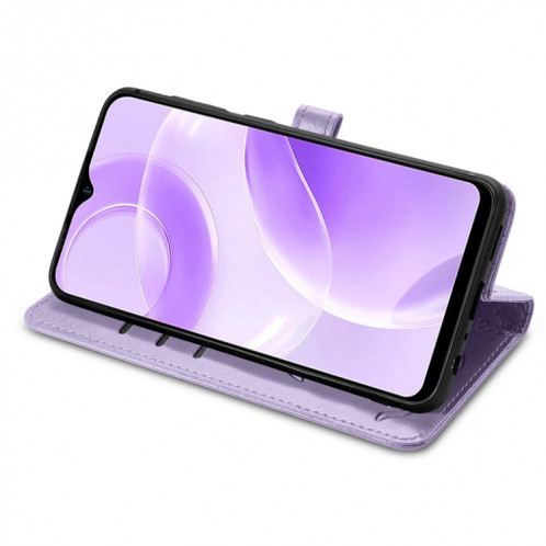 Pour Ulefone Note 15 Étui de téléphone en cuir gaufré pour chat et chien (violet) SH801E830-05