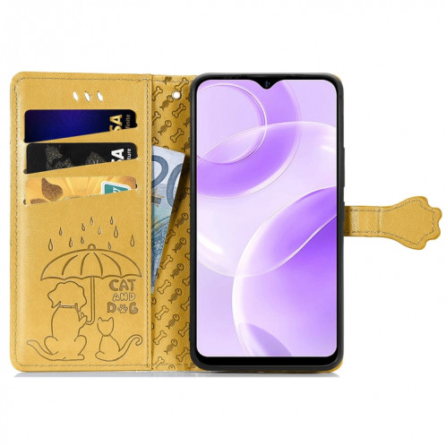 Pour Ulefone Note 15 Étui de téléphone en cuir gaufré pour chat et chien (jaune) SH801F676-05