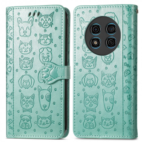 Pour Ulefone Note 15 Étui de téléphone en cuir gaufré pour chat et chien (vert) SH801G1154-05