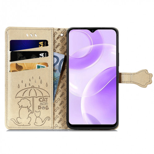 Pour Ulefone Note 15 Étui de téléphone en cuir gaufré pour chat et chien (or) SH801H1815-05