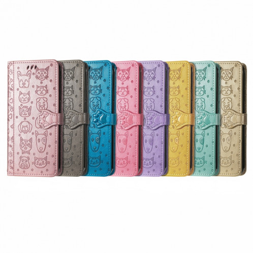Pour Ulefone Note 15 Étui de téléphone en cuir gaufré pour chat et chien (violet) SH801E830-05