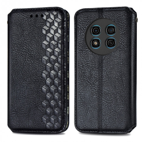Pour Ulefone Note 15 Étui de téléphone en cuir magnétique pressé à grille cubique (noir) SH701A442-08